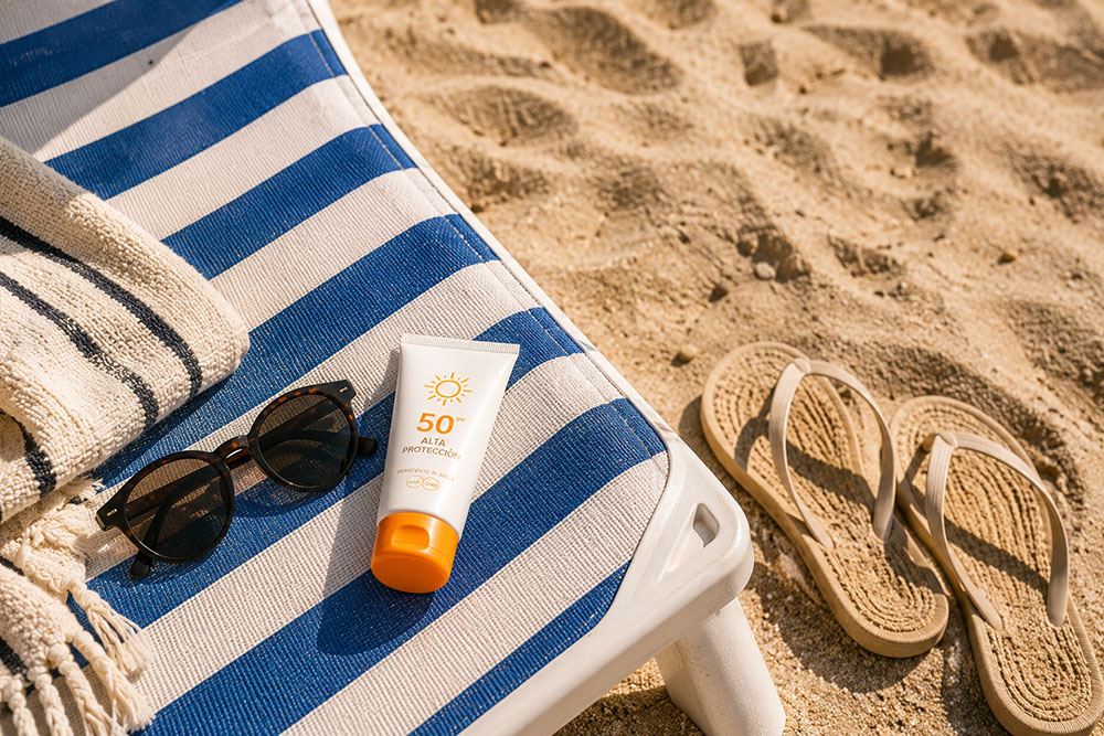 Crema del sol y gafas