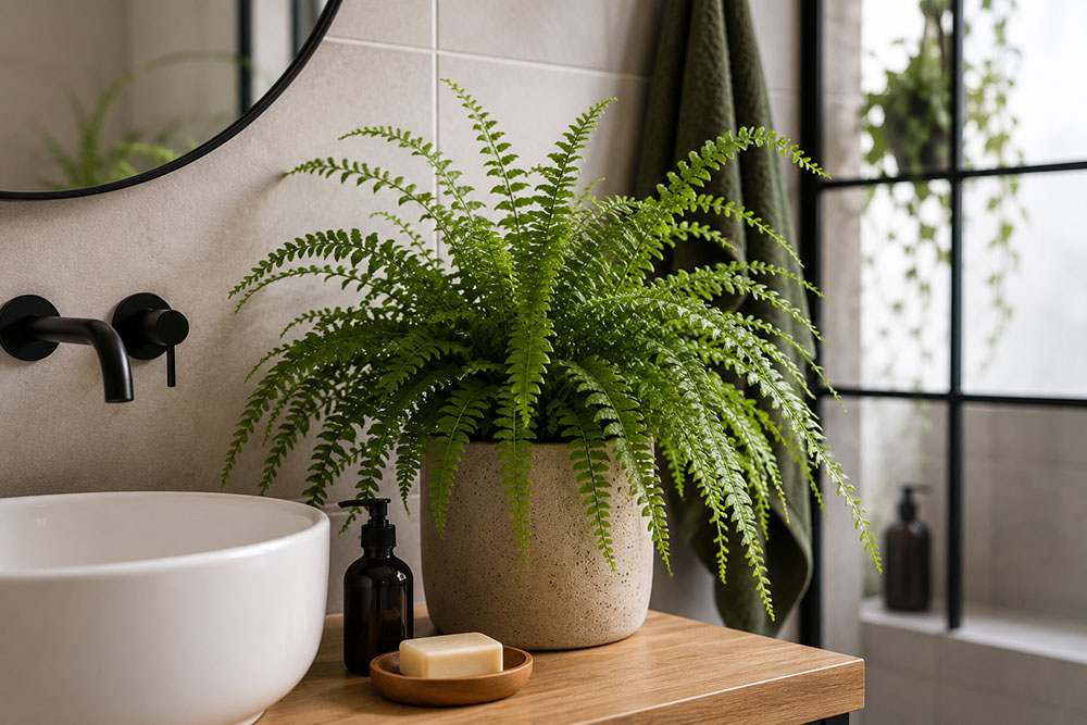 Helechos en el baño