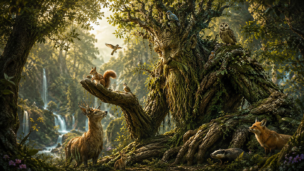 ent con animales en el bosque