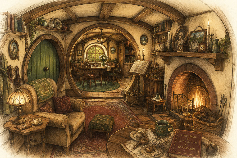 interior de la casa de un hobbit