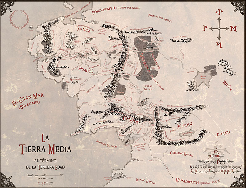 mapa tierra media - señor de los anillos