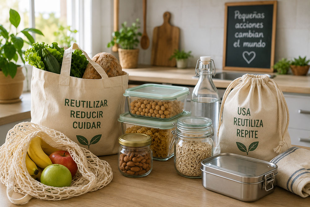 reutilizar bolsas y recipientes