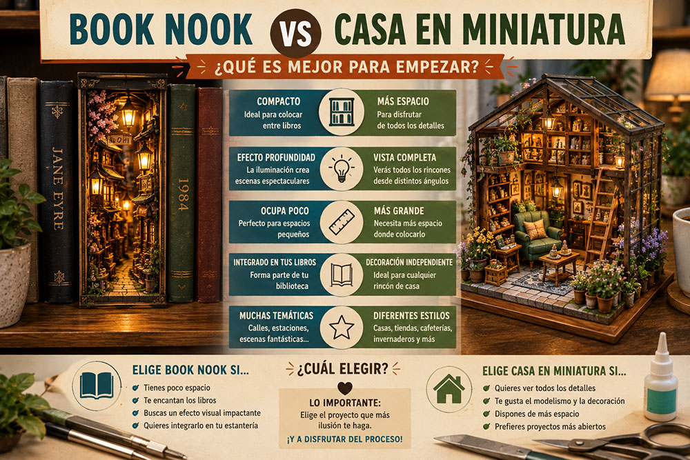 Book Nook vs casa en miniatura