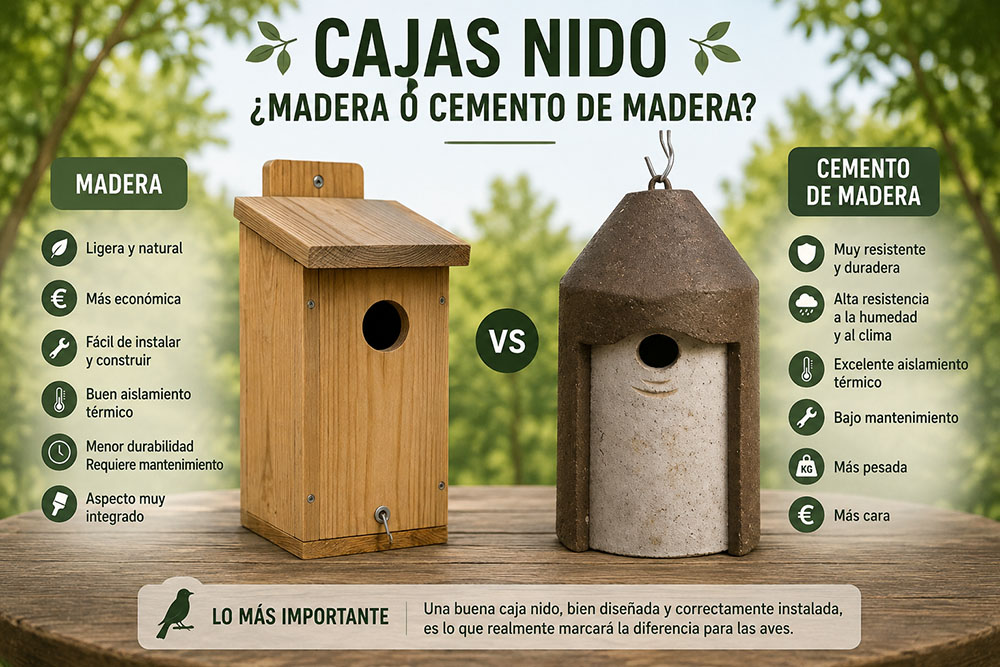 Caja nido de madera o cemento de madera
