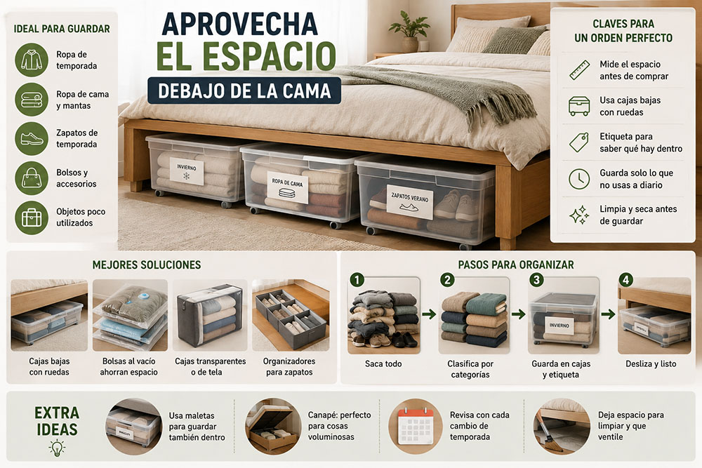 Cómo aprovechar el espacio debajo de la cama