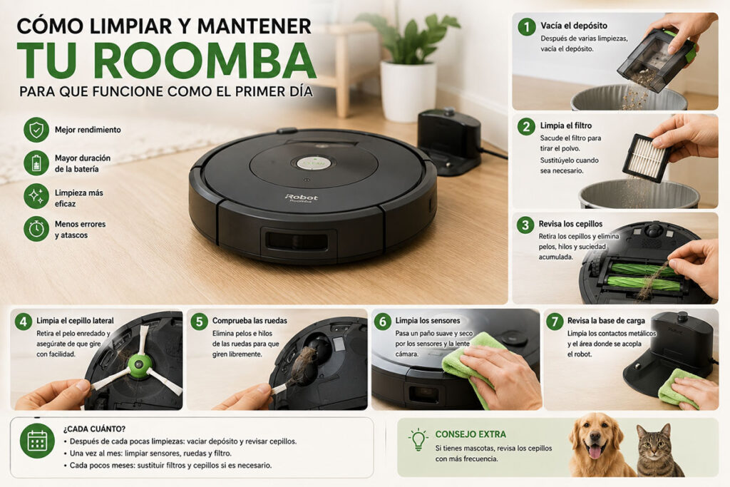 Cómo limpiar y mantener una Roomba