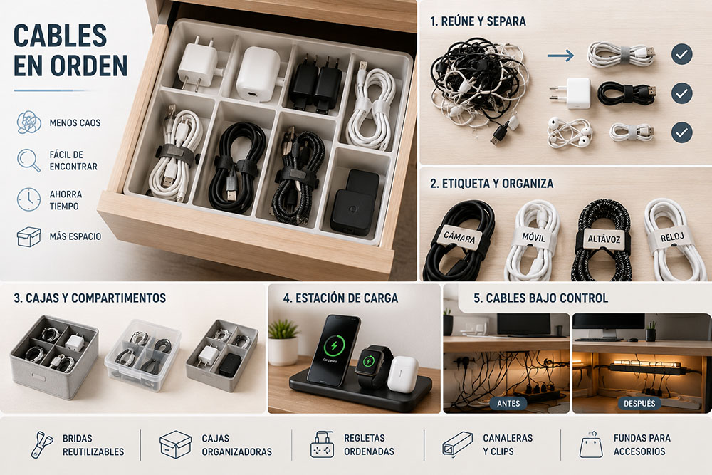 Cómo organizar cables y cargadores, y pequeños aparatos electrónicos