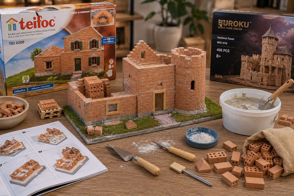 Kits de construcción con ladrillos y cemento