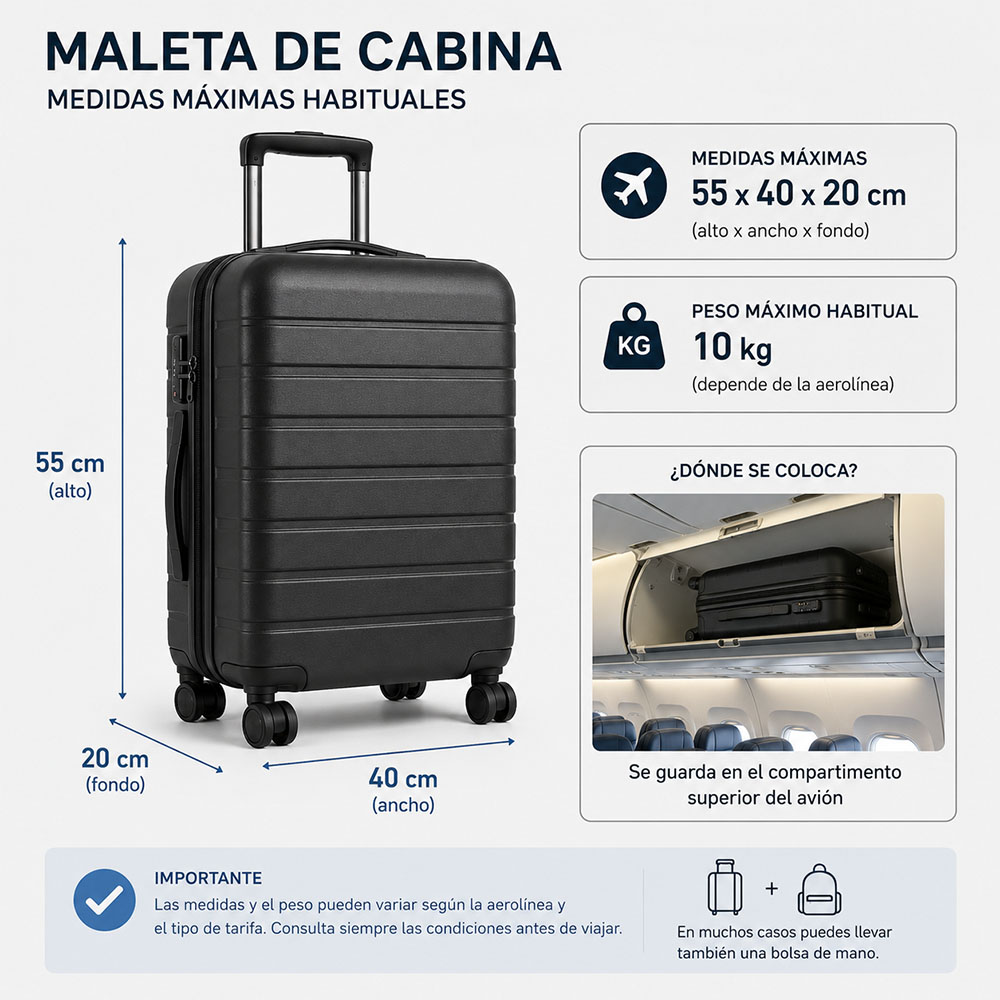 Maleta de cabina: medidas y peso