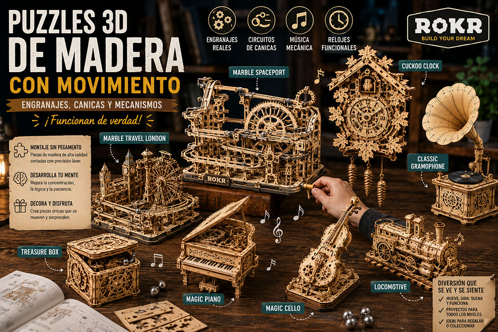 Puzzles 3D de madera con movimiento