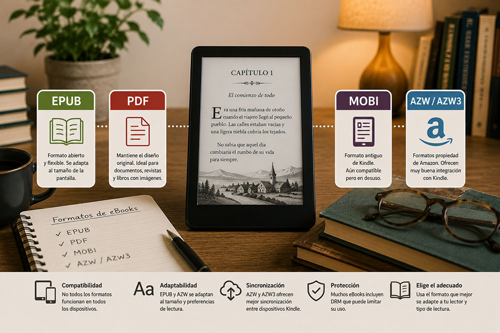 Qué formato es mejor EPUB, PDF, MOBI y AZW