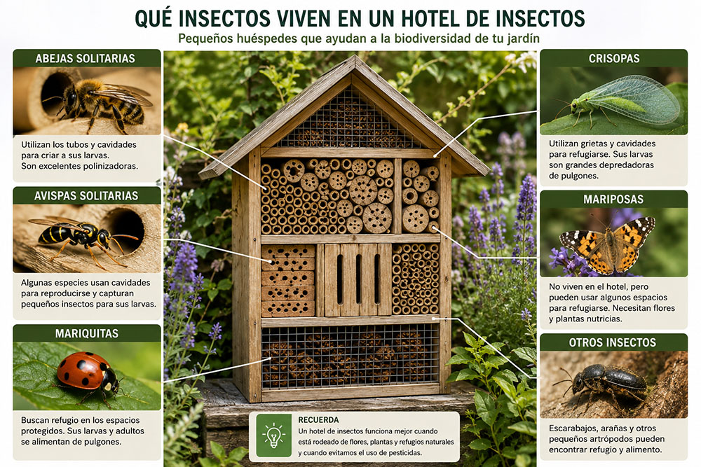 Cuáles son los insectos que viven en un hotel de insectos