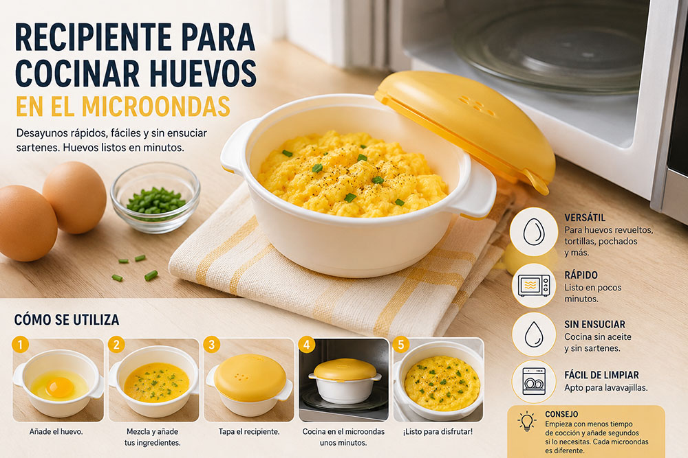 Recipiente para cocinar huevos en el microondas