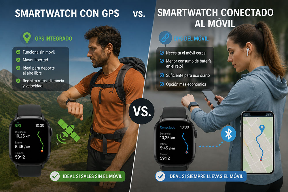 Smartwatch con GPS o conectado al móvil