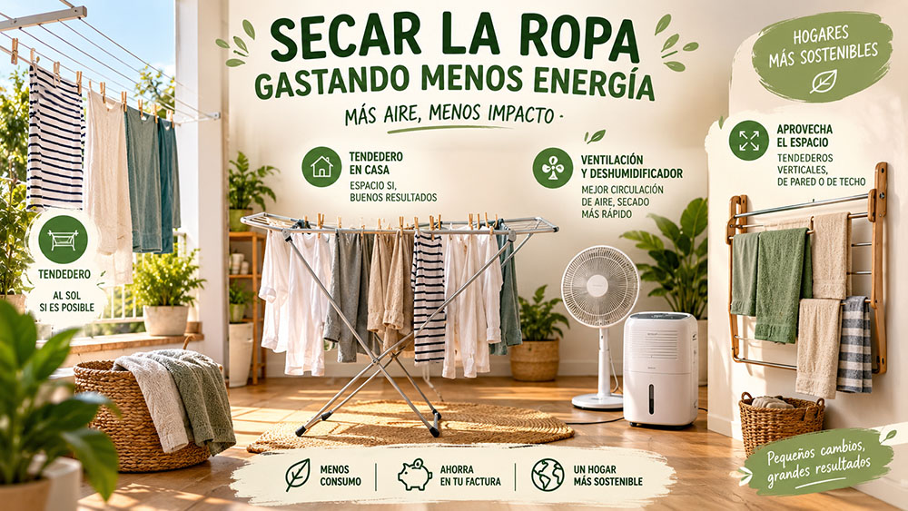 Tendederos y alternativas a la secadora: cómo secar la ropa gastando menos energía