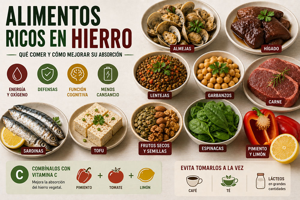 Alimentos ricos en hierro: qué comer y cómo mejorar su absorción