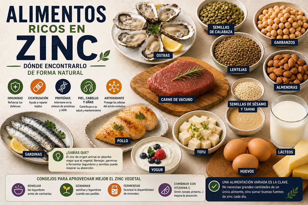 Alimentos ricos en zinc: dónde encontrarlo de forma natural