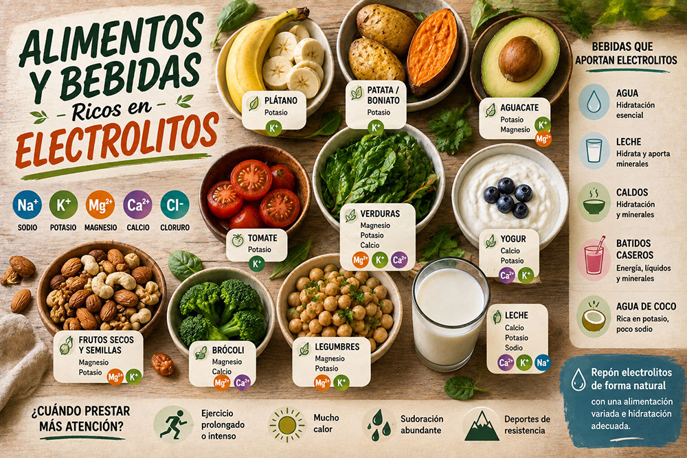 Alimentos y bebidas ricos en electrolitos: cómo reponerlos de forma natural