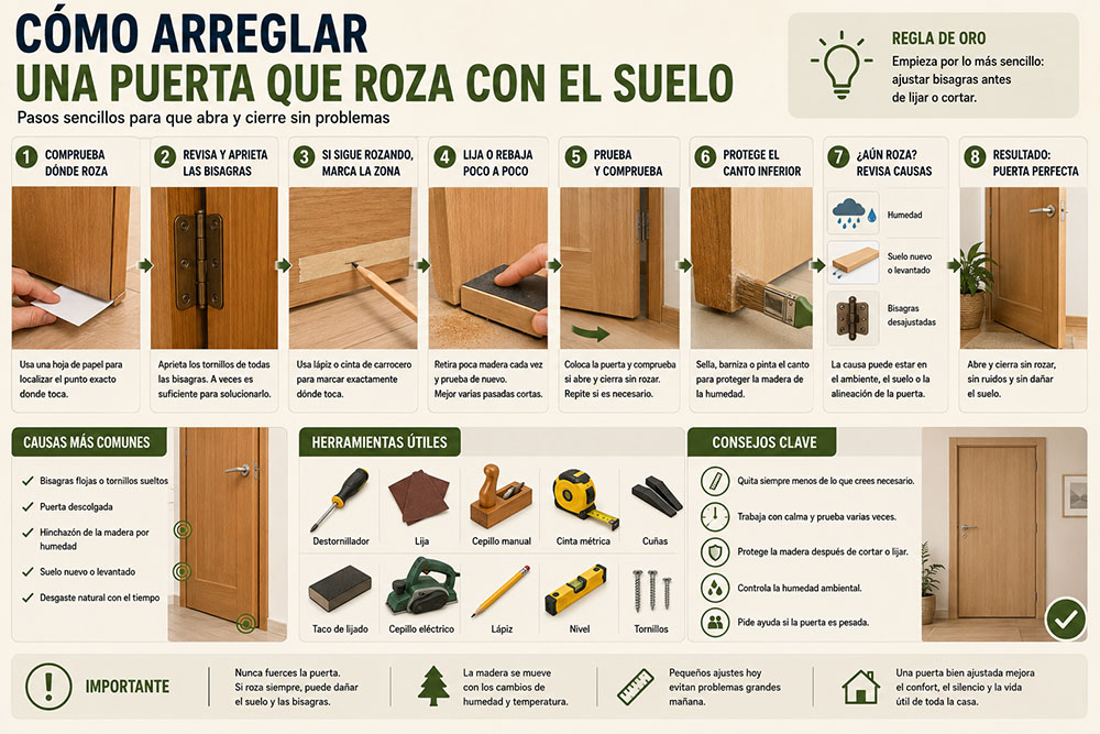 Cómo arreglar una puerta que roza con el suelo