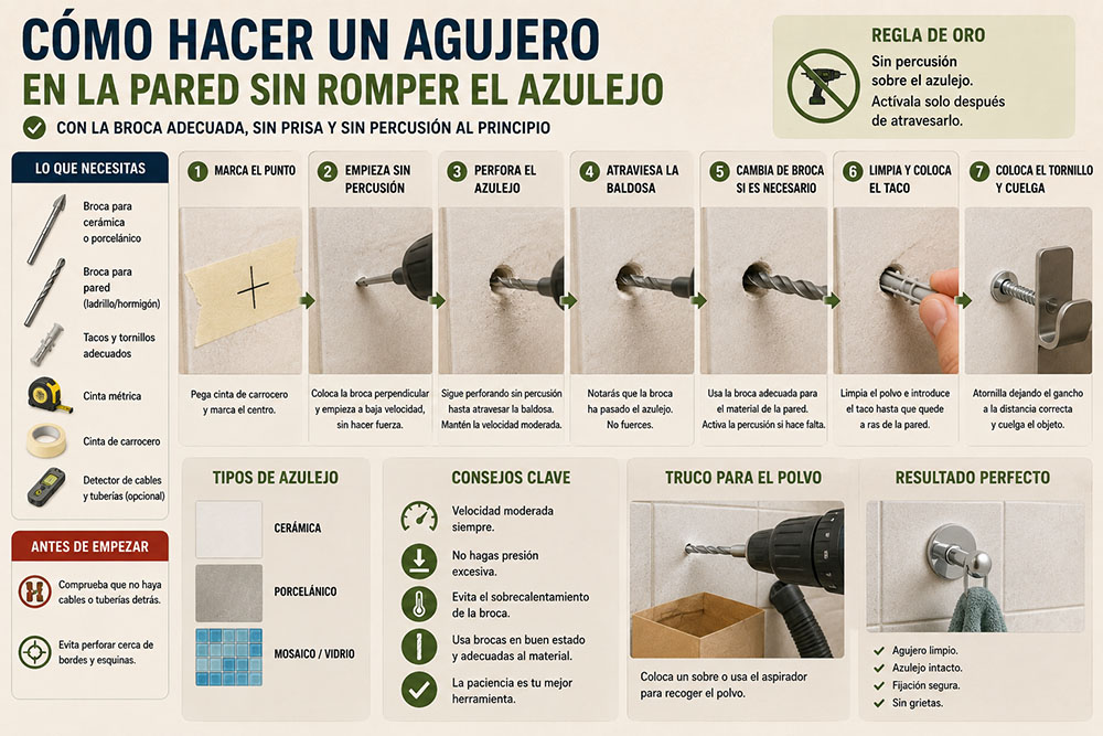 Cómo hacer un agujero en la pared sin romper el azulejo