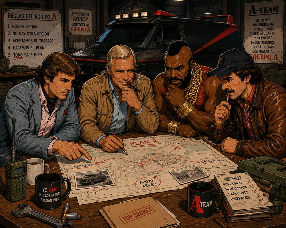 Personajes de El Equipo A: Hannibal, M.A. Barracus, Fénix y Murdock