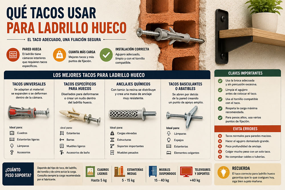 Qué tacos usar para ladrillo hueco